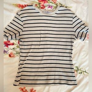 Zara Black and White Striped T-Shirt